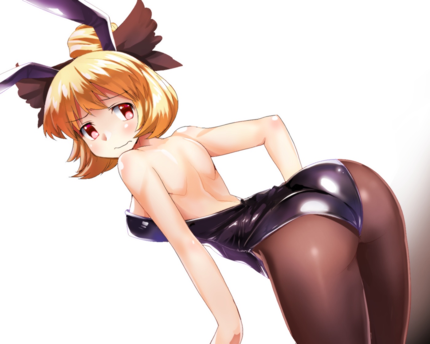 aliasing, animal_ears, ass, blonde_hair, bodysuit, bunny_ears, bunnygirl, kurodani_yamame, mono_(moiky), pantyhose, red_eyes, short_hair, touhou, white