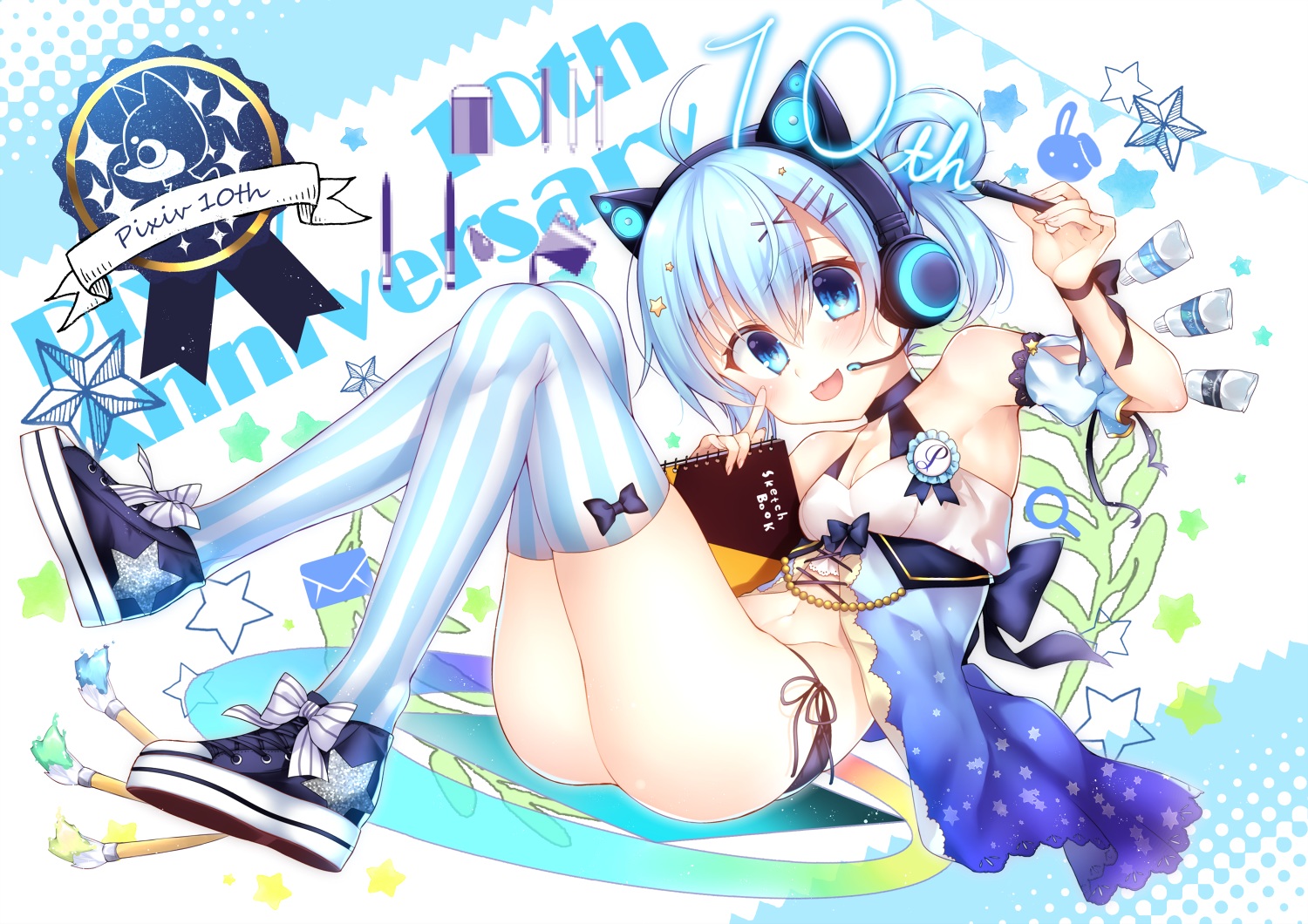 anthropomorphism, chihiro_(khorosho), headphones, pixiv-tan, thighhighs