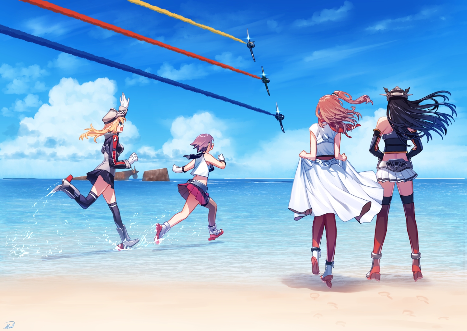 anthropomorphism, blew_andwhite, group, kantai_collection, nagato_(kancolle), prinz_eugen_(kancolle), sakawa_(kancolle), signed