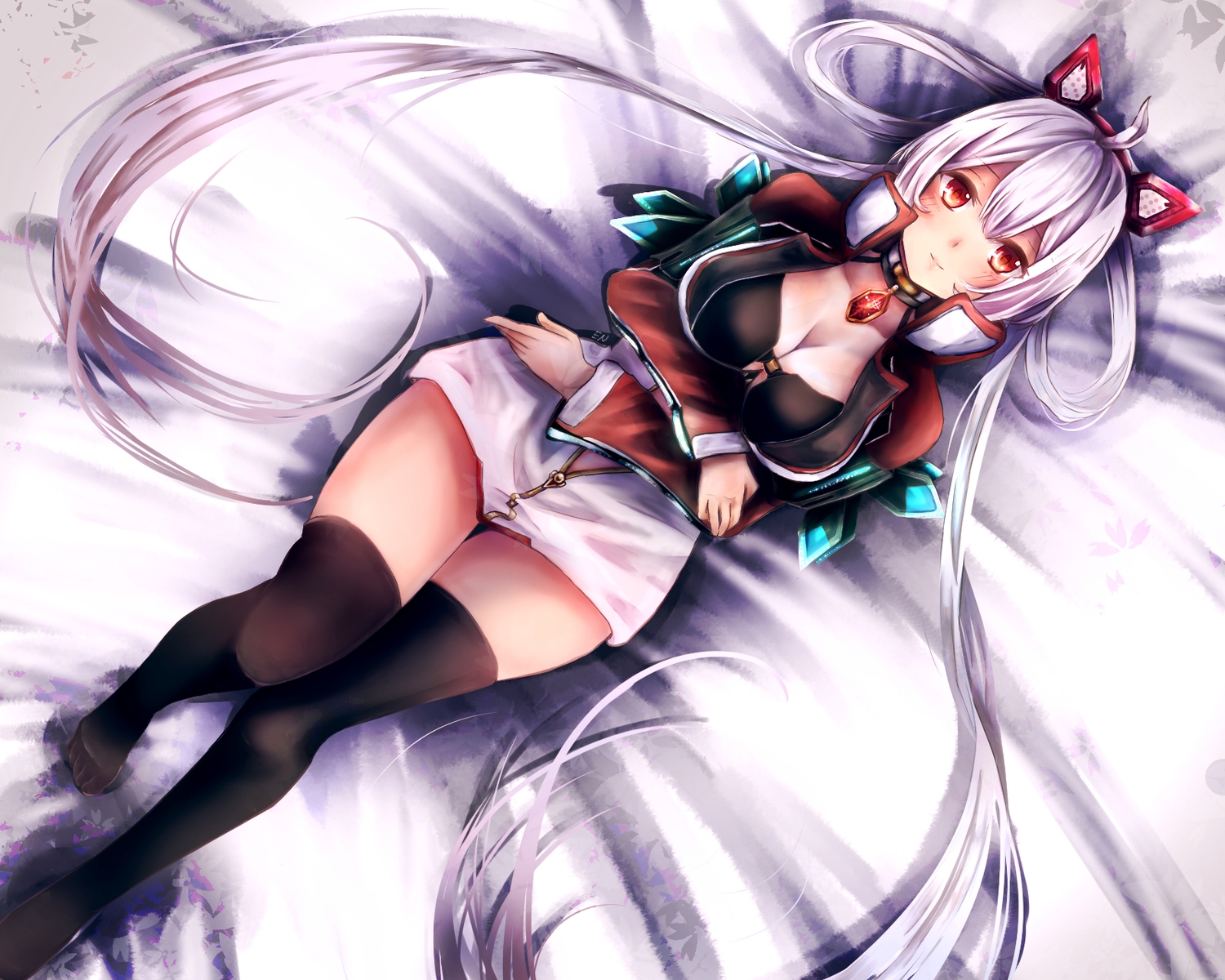 animal_ears, breasts, cleavage, collar, dress, en_shu, gray_hair, long_hair