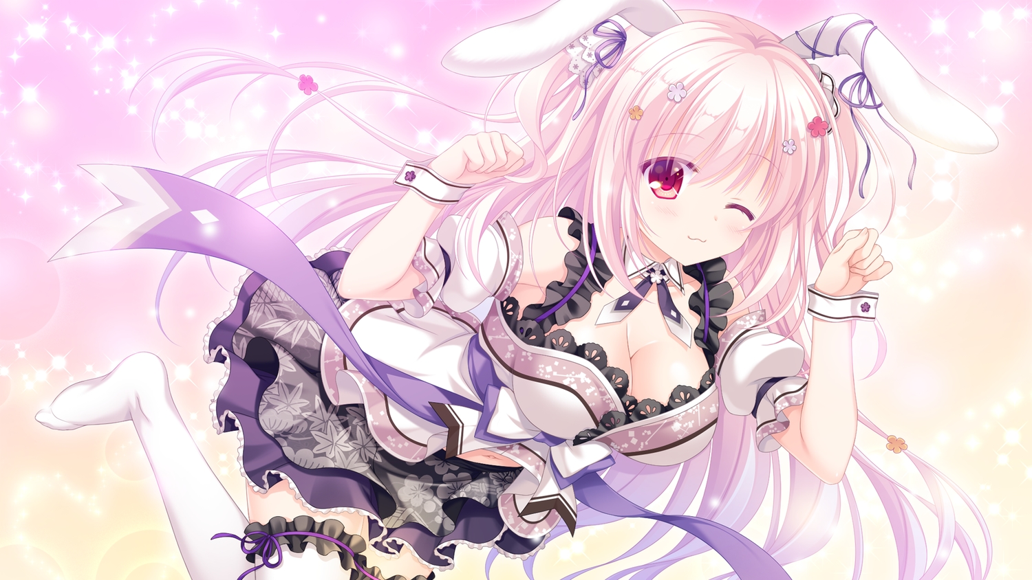 animal_ears, breasts, bunny_ears, bunnygirl, cat_smile, cleavage, game_cg, lolita_fashion, maya_(neko-nin_exheart), neko-nin_exheart, takano_yuki, whirlpool