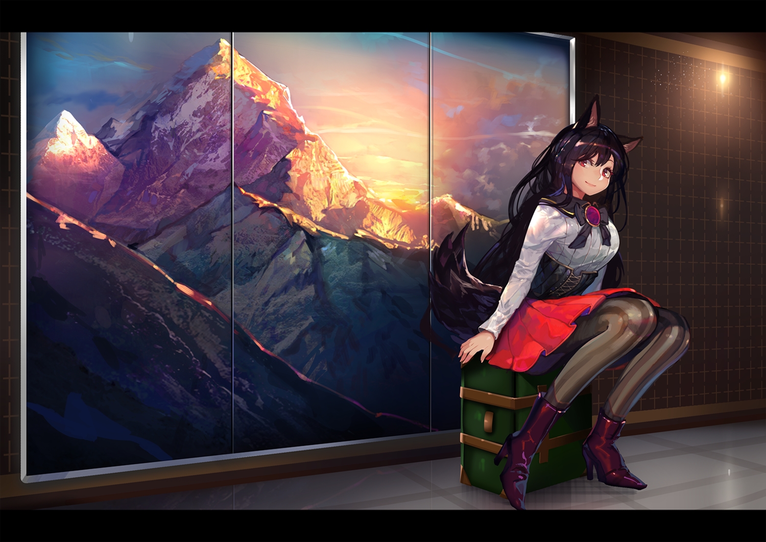 animal_ears, black_hair, bow, corset, imaizumi_kagerou, long_hair, onion_(onion_and_pi-natto), pantyhose