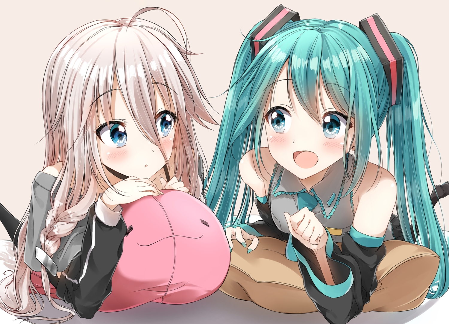 2girls, blush, hatsune_miku, ia, pentagon_(railgun_ky1206), vocaloid