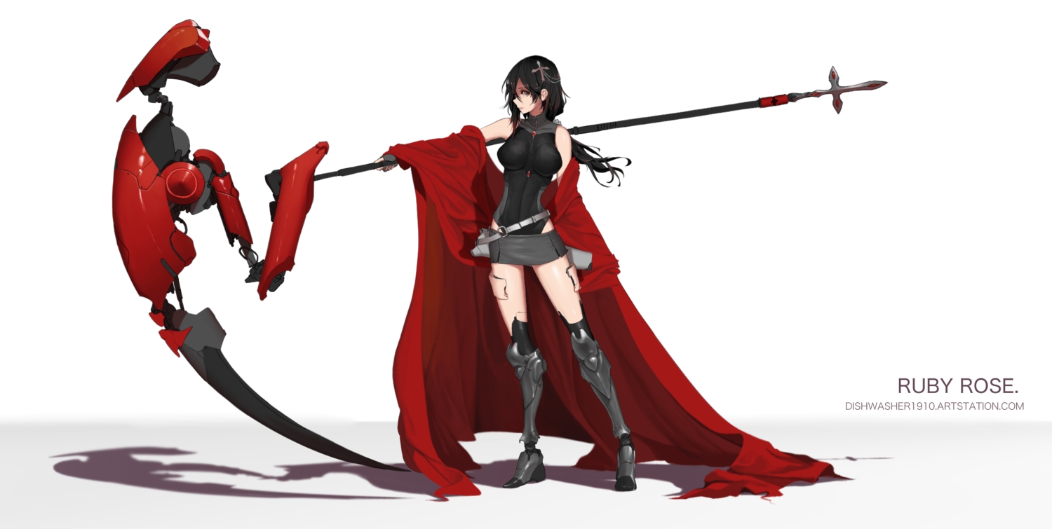 armor, black_hair, bodysuit, dishwasher1910, gloves, gray_eyes, long_hair, ponytail