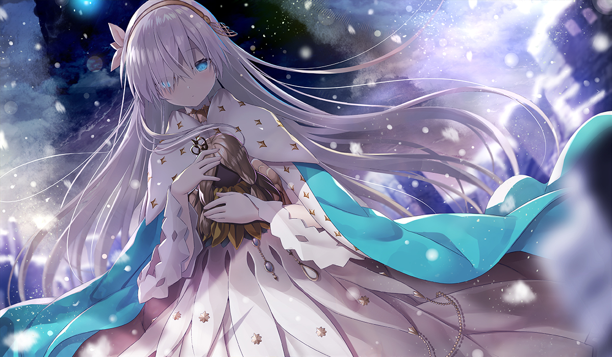 anastasia_(fate/grand_order), aqua_eyes, cape, dress, fate/grand_order, fate_(series), gray_hair, headband