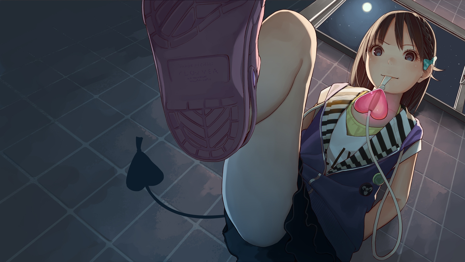 braids, brown_eyes, brown_hair, demon, hood, kagamine-ikka, loli, moon