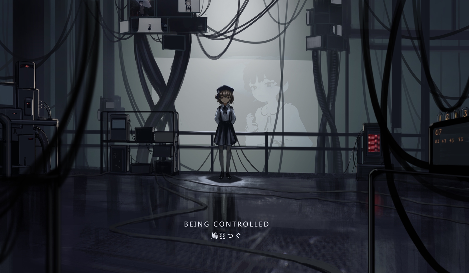 brown_eyes, brown_hair, dark, hat, hatoba_tsugu, hatoba_tsugu_(channel), industrial, loli