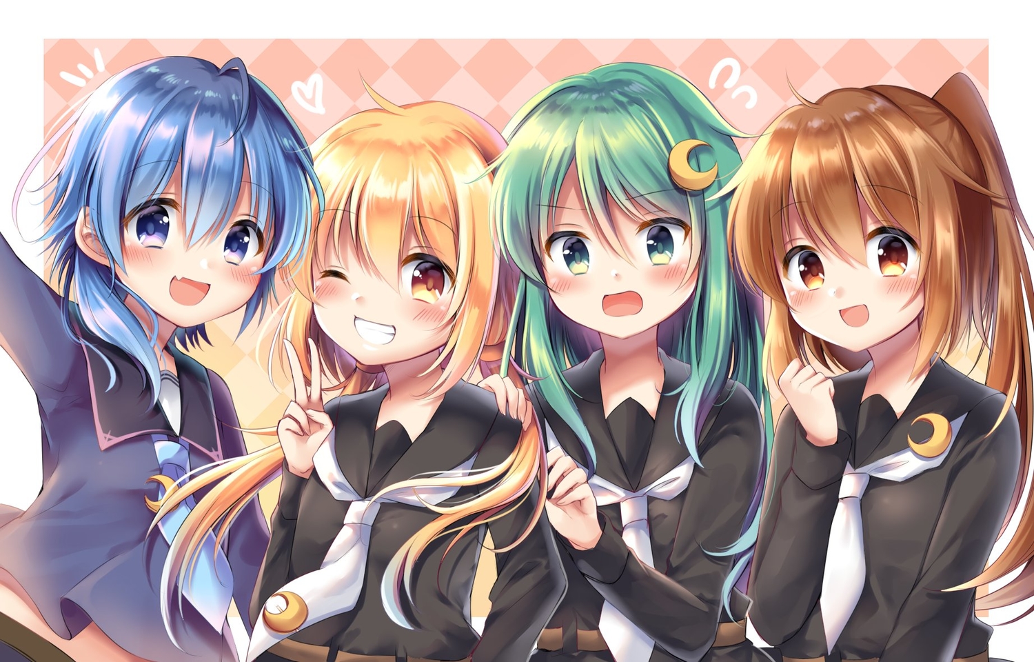 anthropomorphism, fumizuki_(kancolle), group, kantai_collection, megu_kaze, minazuki_(kancolle), nagatsuki_(kancolle), satsuki_(kancolle), school_uniform
