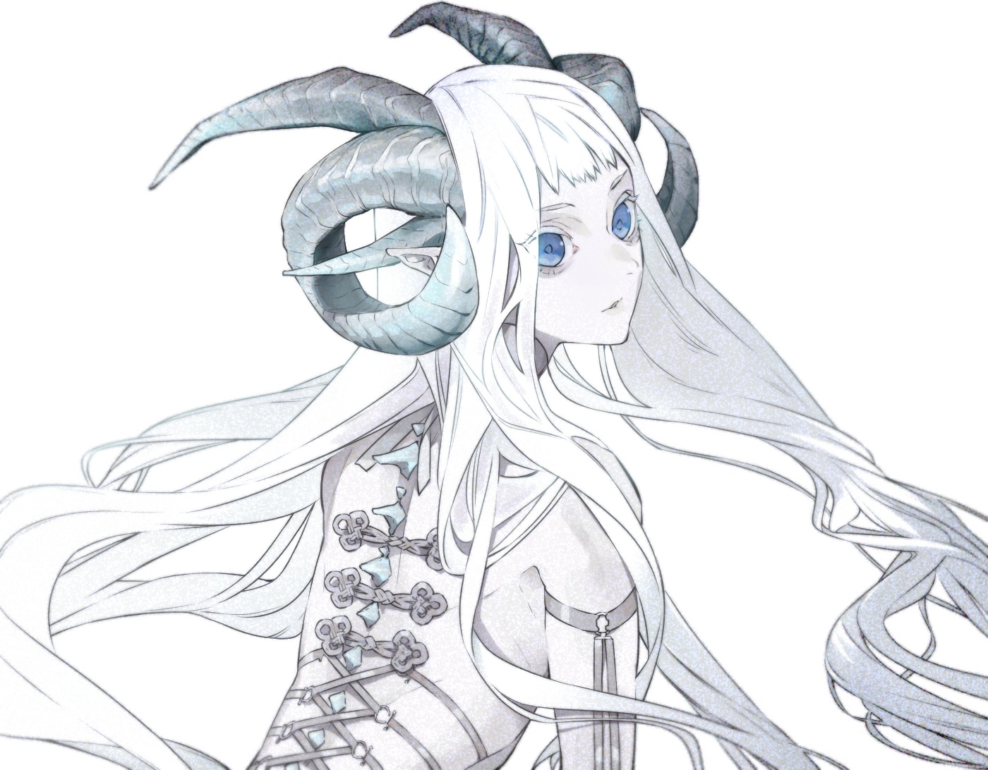 blue_eyes, horns, long_hair, original, pointed_ears, polychromatic, tobacco_(tabakokobata), white, white_hair