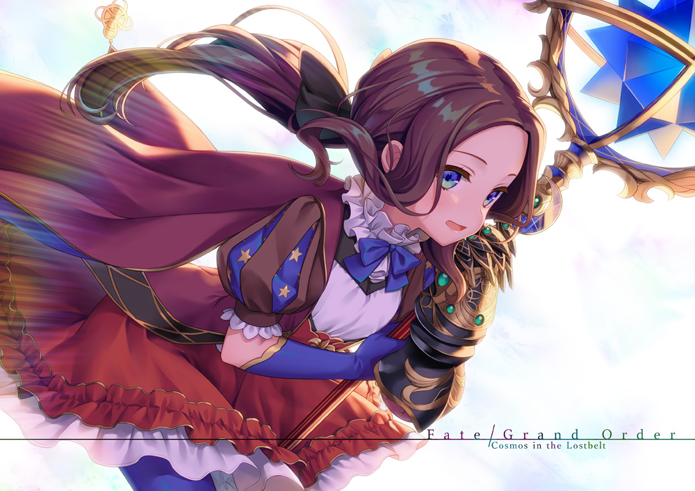 aqua_eyes, armor, bow, brown_hair, cape, dress, elbow_gloves, fate/grand_order