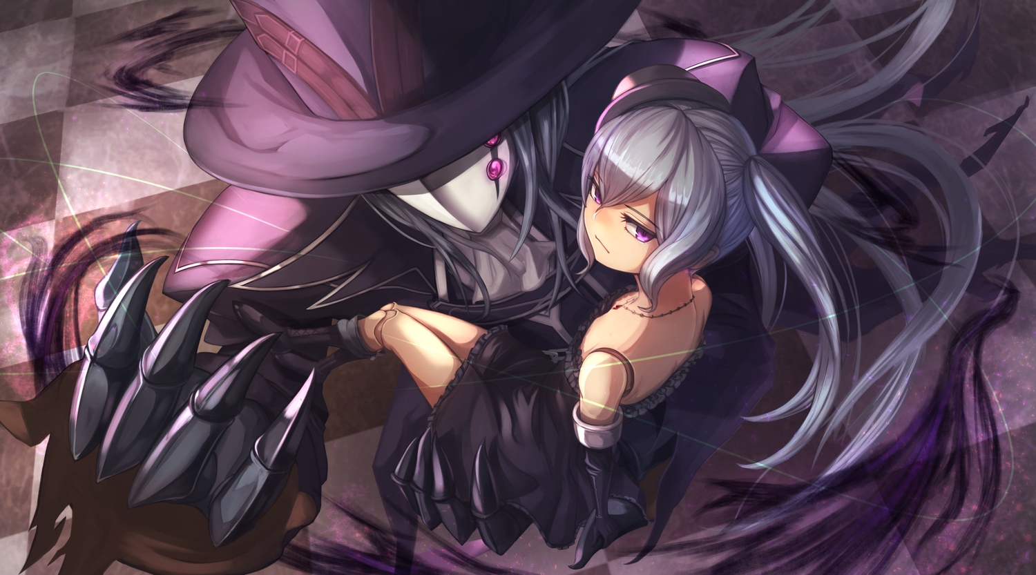 announ_(kurotya), boots, doll, dress, elbow_gloves, gloves, goth-loli, granblue_fantasy, gray_hair, lolita_fashion, long_hair, orchis_(shadowverse), puppet, purple_eyes, shadowverse, shingeki_no_bahamut, twintails