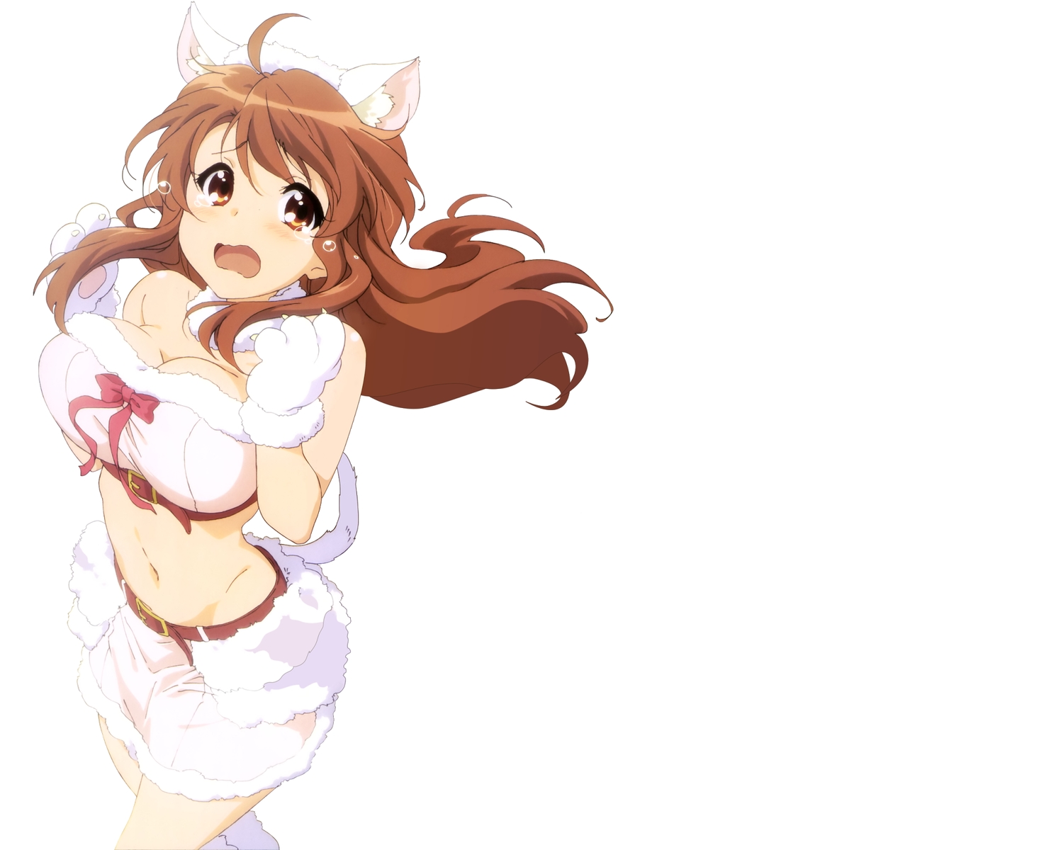 animal_ears, asahina_mikuru, breasts, brown_eyes, brown_hair, catgirl, cleavage, cosplay