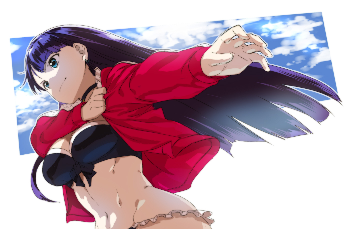 aoba_(smartbeat), aqua_eyes, bikini, breasts, choker, cleavage, fate/grand_order, fate_(series), long_hair, purple_hair, saint_martha, swimsuit, white
