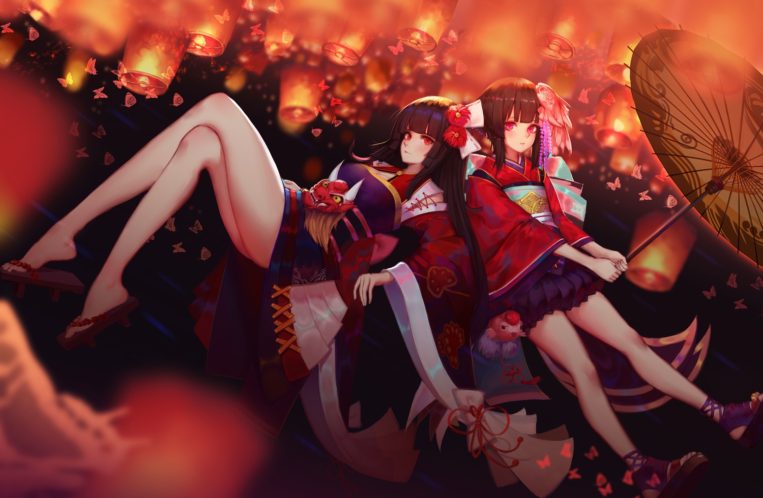 2girls, higanbana_(onmyouji), kagura_(onmyouji), onmyouji, tagme_(artist)