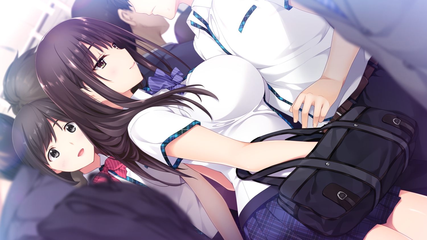 black_hair, bow, breasts, brown_eyes, game_cg, hibiki_works, iizuki_tasuku, kisaragi_maaya