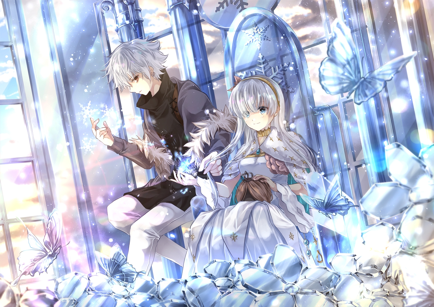 anastasia_(fate/grand_order), aqua_eyes, brown_eyes, butterfly, cape, doll, dress, fate/grand_order