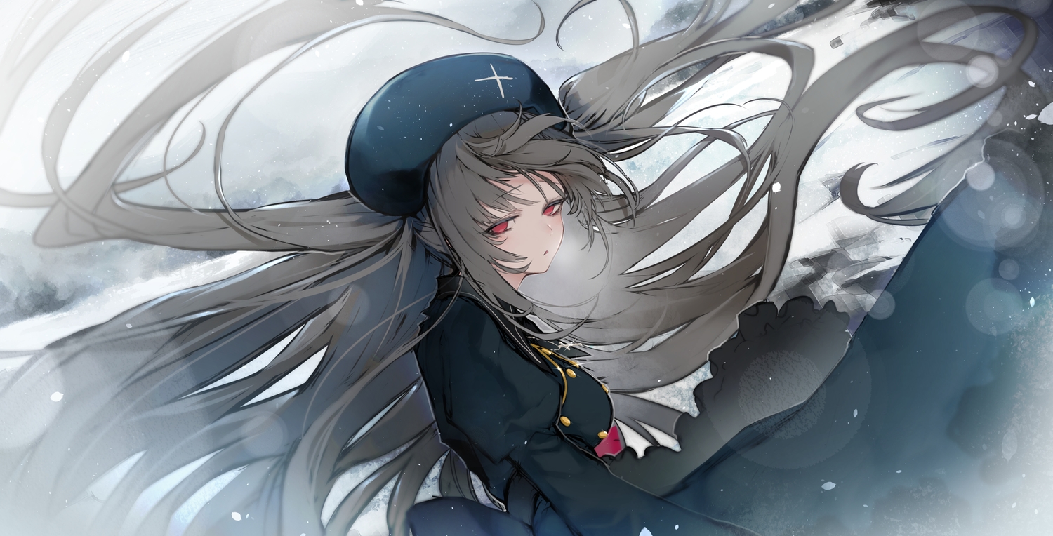 apron, cross, goth-loli, gray_hair, headdress, lolita_fashion, long_hair, minai_karte