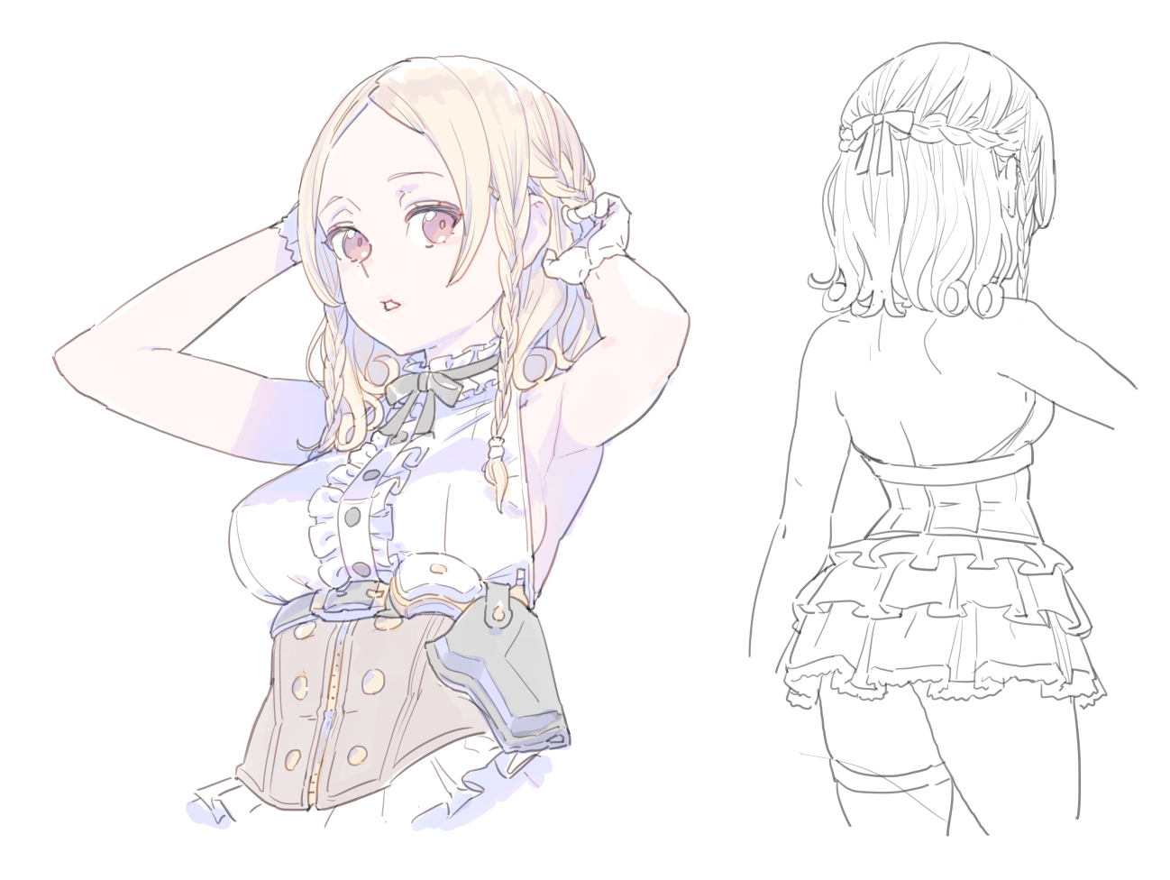 blonde_hair, bow, braids, breasts, corset, garter, gloves, nagisa_kurousagi