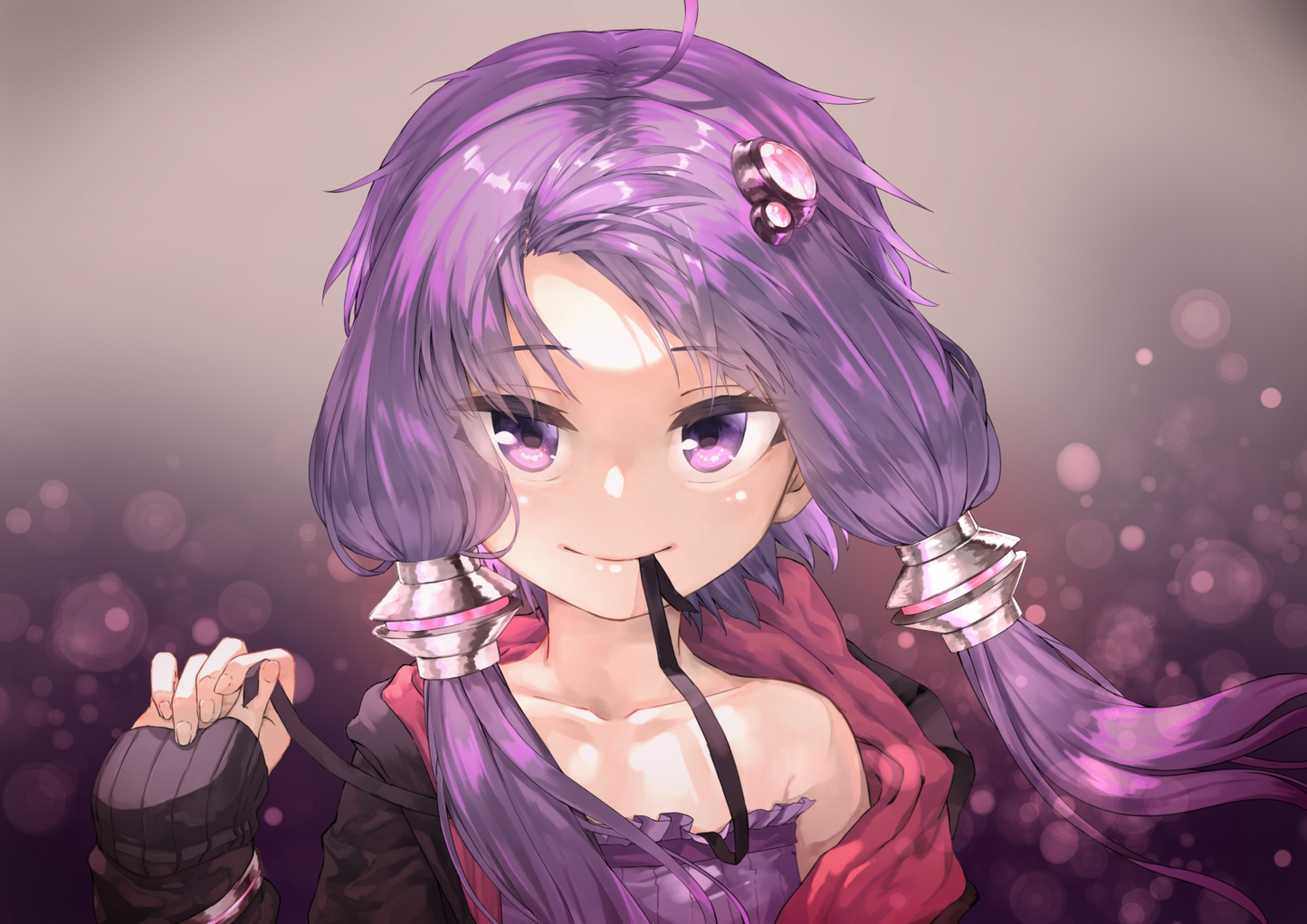 close, hood, long_hair, metsurin, purple_eyes, purple_hair, twintails, voiceroid, yuzuki_yukari