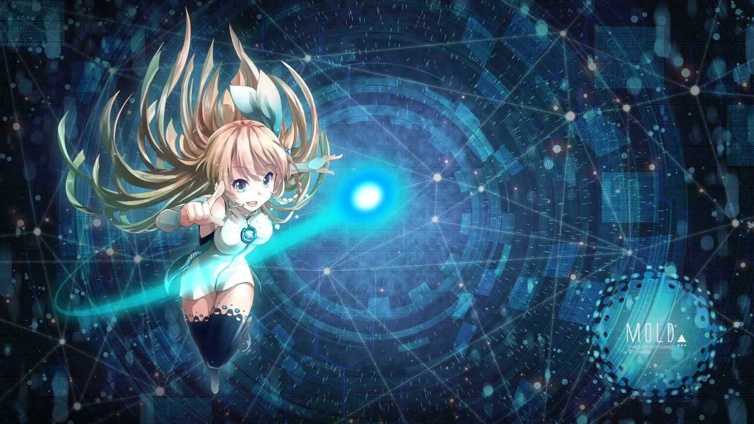 aqua_eyes, blonde_hair, breasts, dress, elbow_gloves, gloves, k2pudding, long_hair