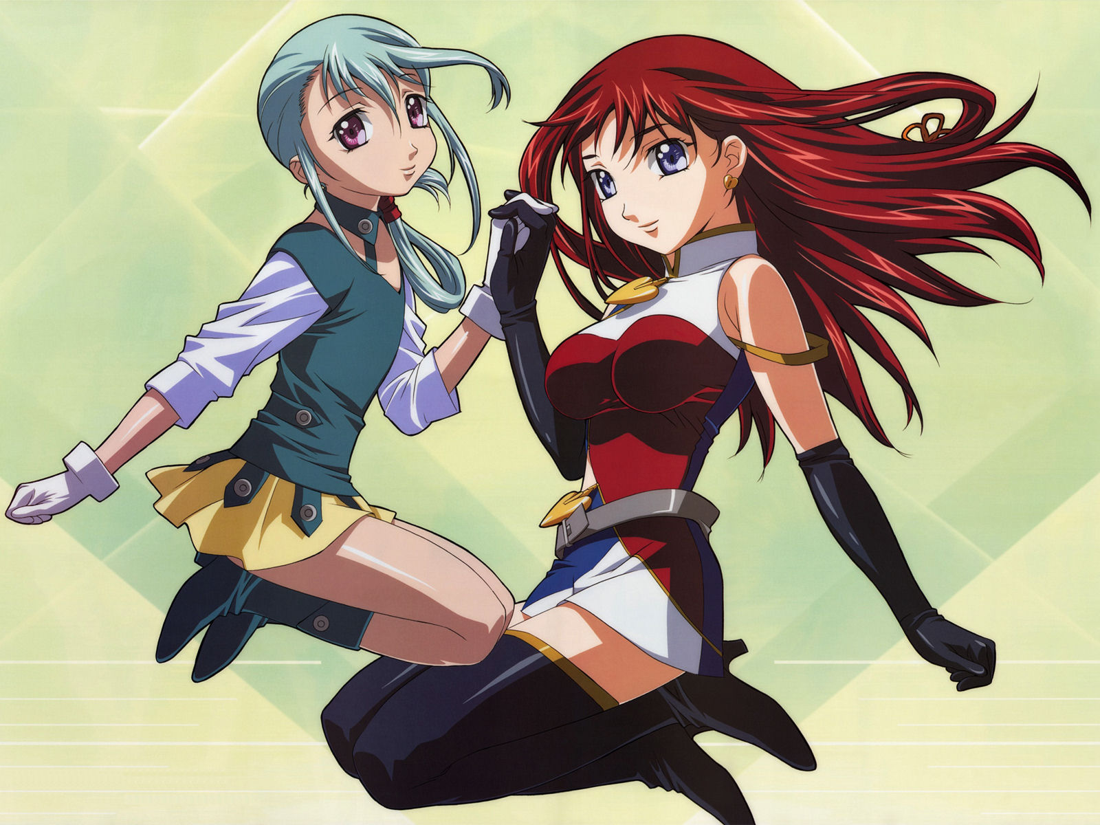aqua_hair, blue_eyes, boots, eclair, elbow_gloves, gloves, gotoh_keiji, kiddy_grade