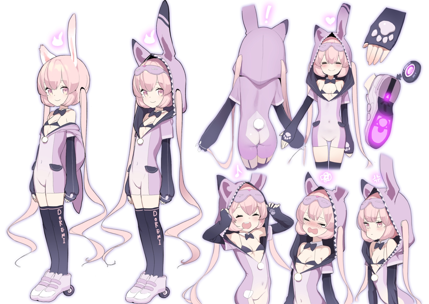 animal_ears, bikini_top, blush, bodysuit, bow, doremi, flat_chest, hood