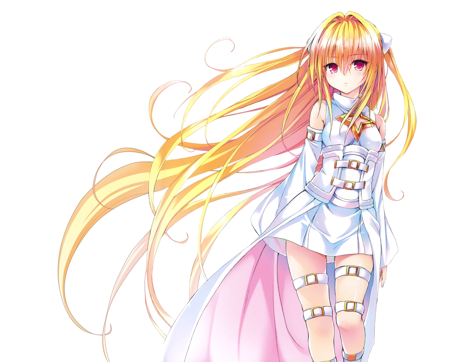 blonde_hair, dress, garter, golden_darkness, long_hair, red_eyes, third-party_edit, to_love_ru