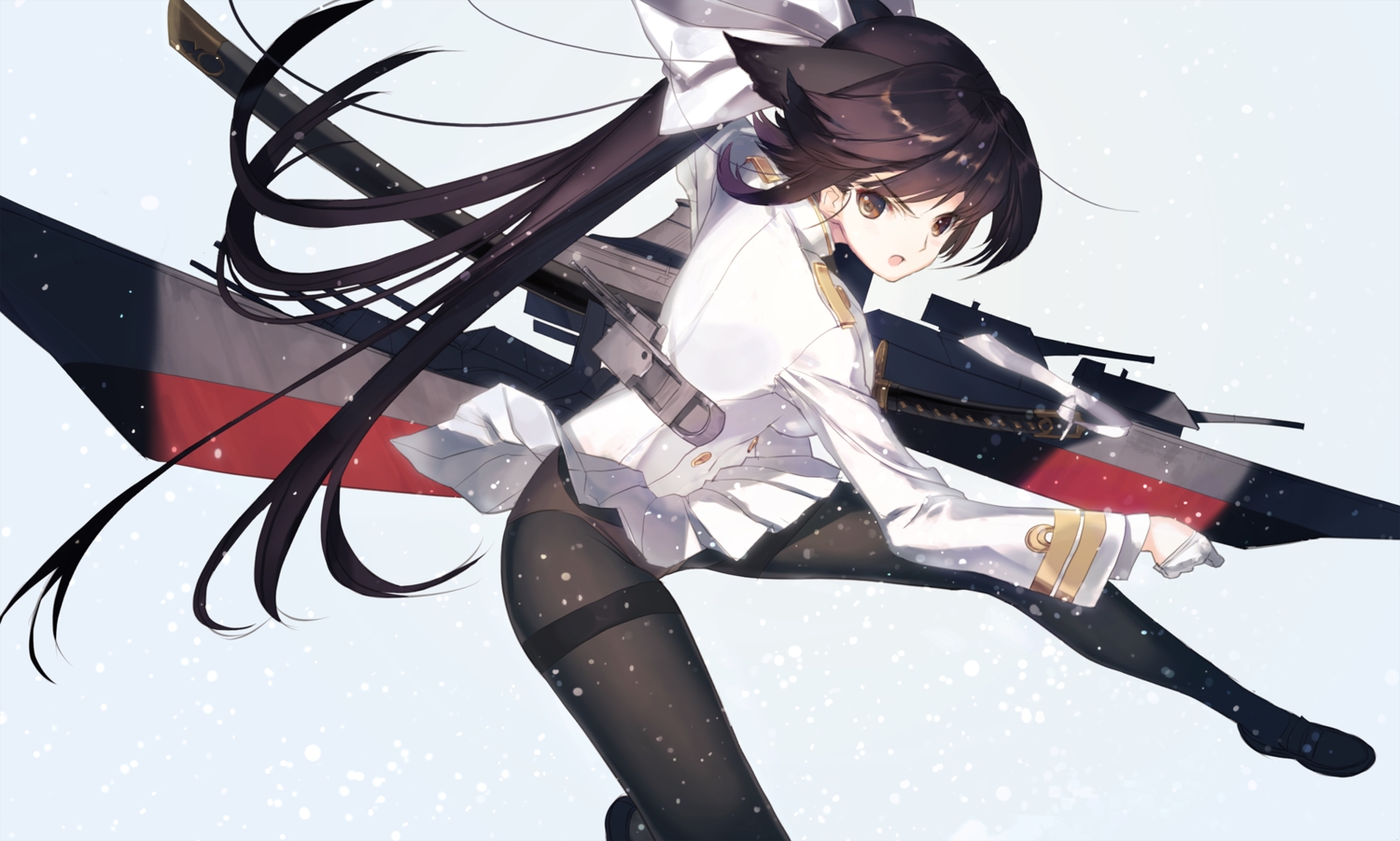 animal_ears, anthropomorphism, azur_lane, black_hair, brown_eyes, doggirl, gloves, katana