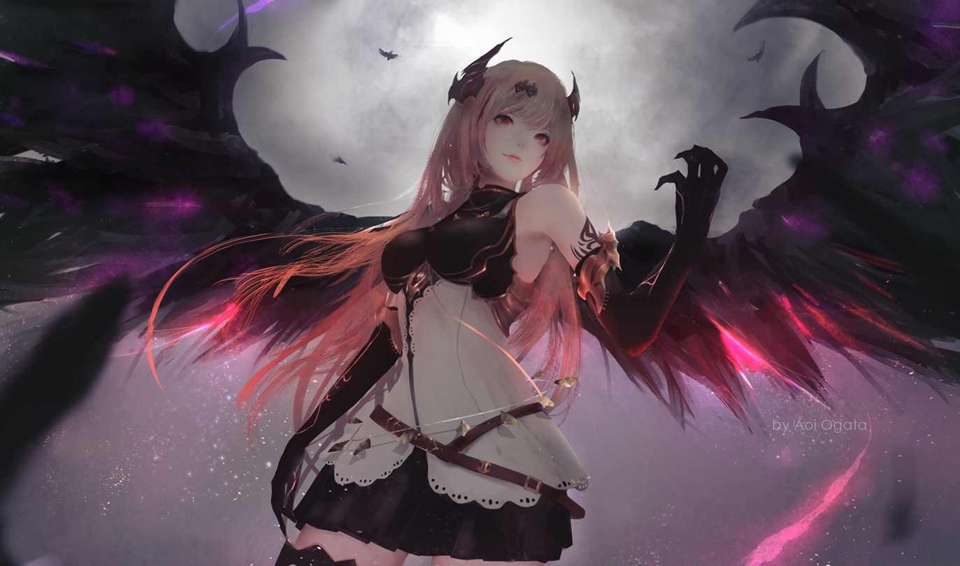 aoi_ogata, blonde_hair, dark_angel_olivia, dress, elbow_gloves, gloves, granblue_fantasy, horns