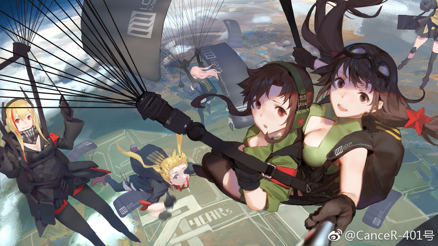 anthropomorphism, blonde_hair, breasts, brown_eyes, brown_hair, cancer_(zjcconan), cleavage, girls_frontline