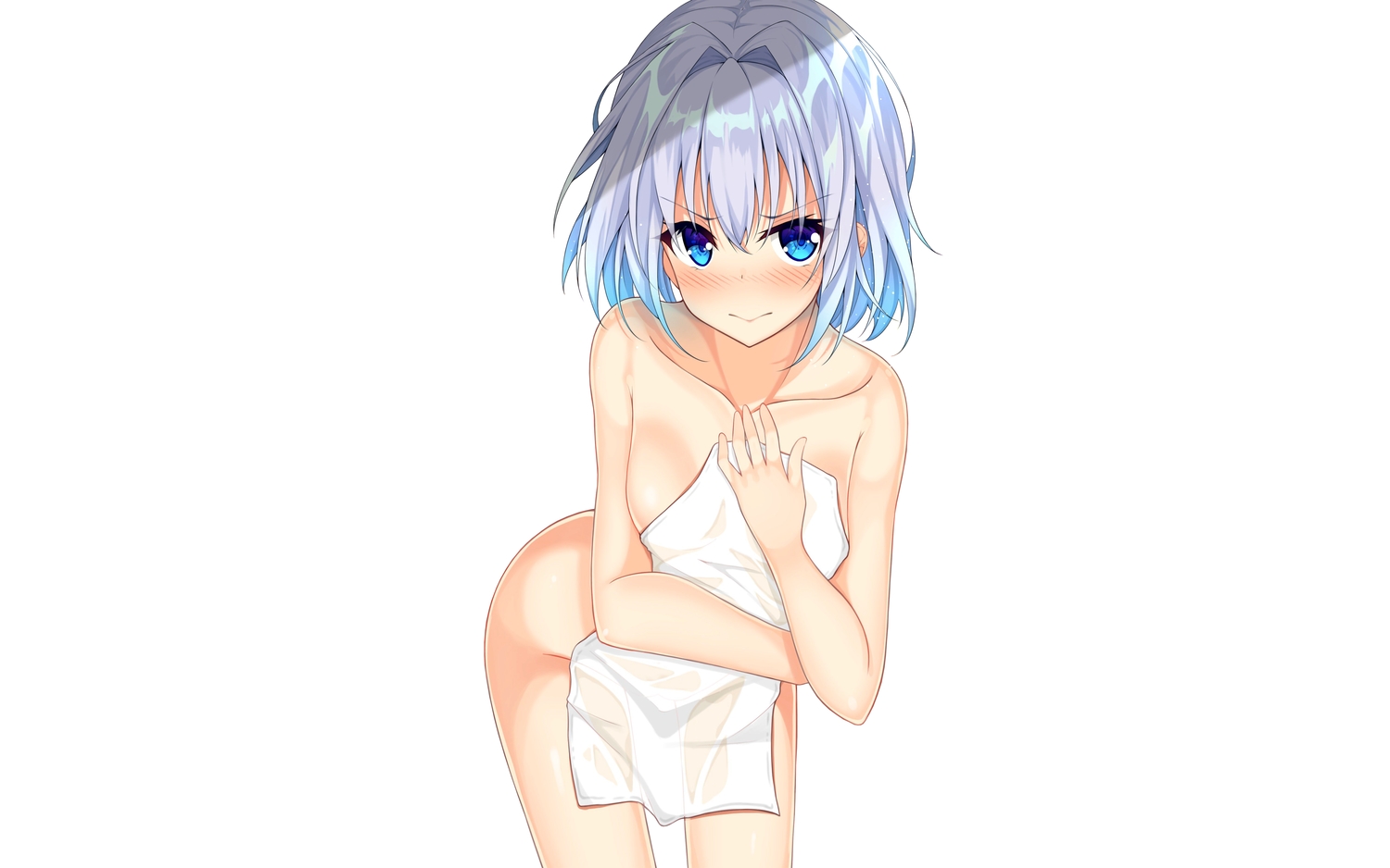 aqua_eyes, blue_hair, blush, breast_hold, mottsun, nude, ryuuou_no_oshigoto!, see_through