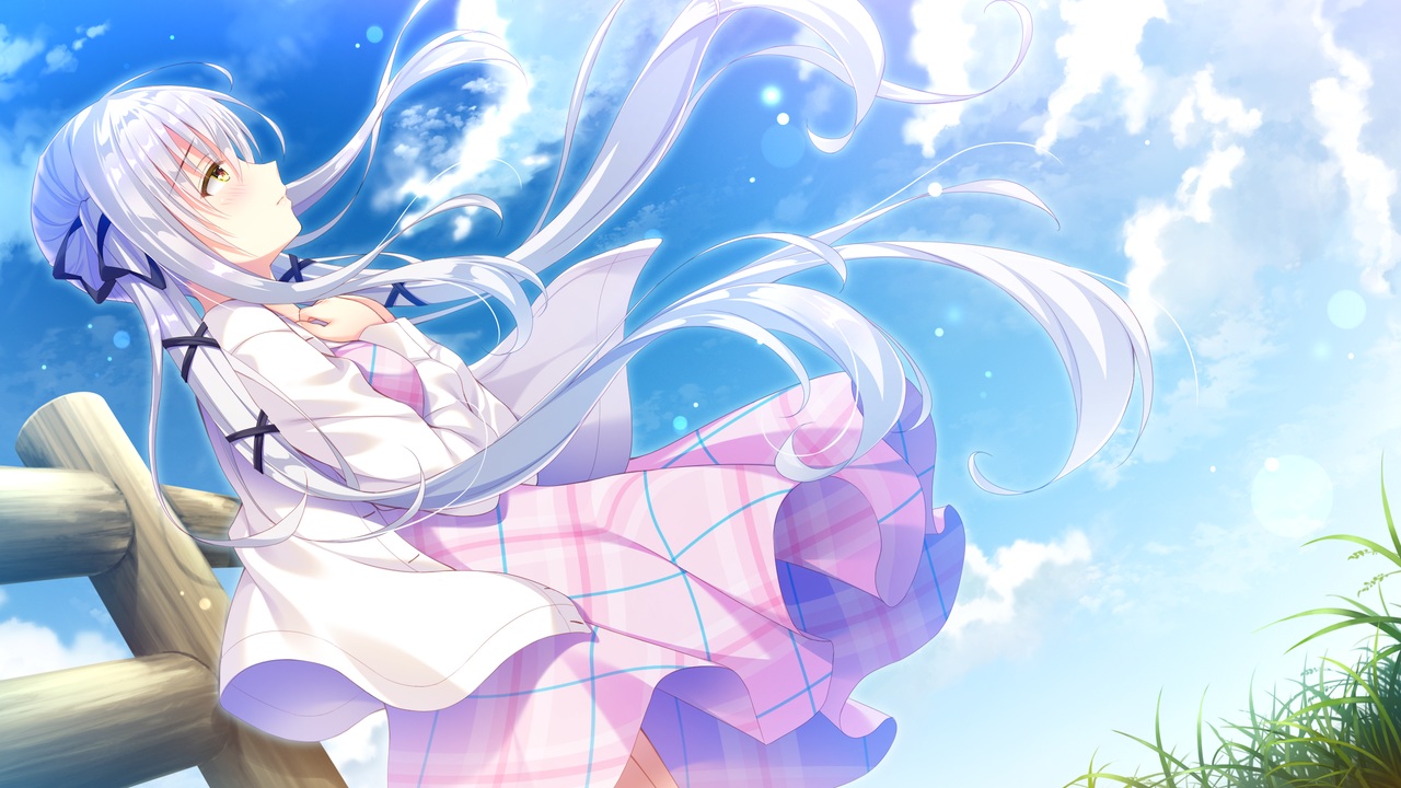 clouds, dress, game_cg, koneko_neko_neko, long_hair, nekokawa_shirone, noda_shuha, sky