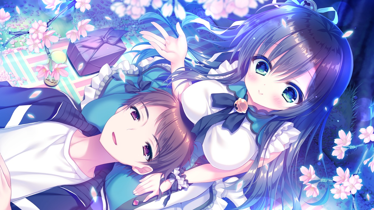 black_hair, blush, brown_hair, flowers, game_cg, green_eyes, hinata_haruta, koneko_neko_neko