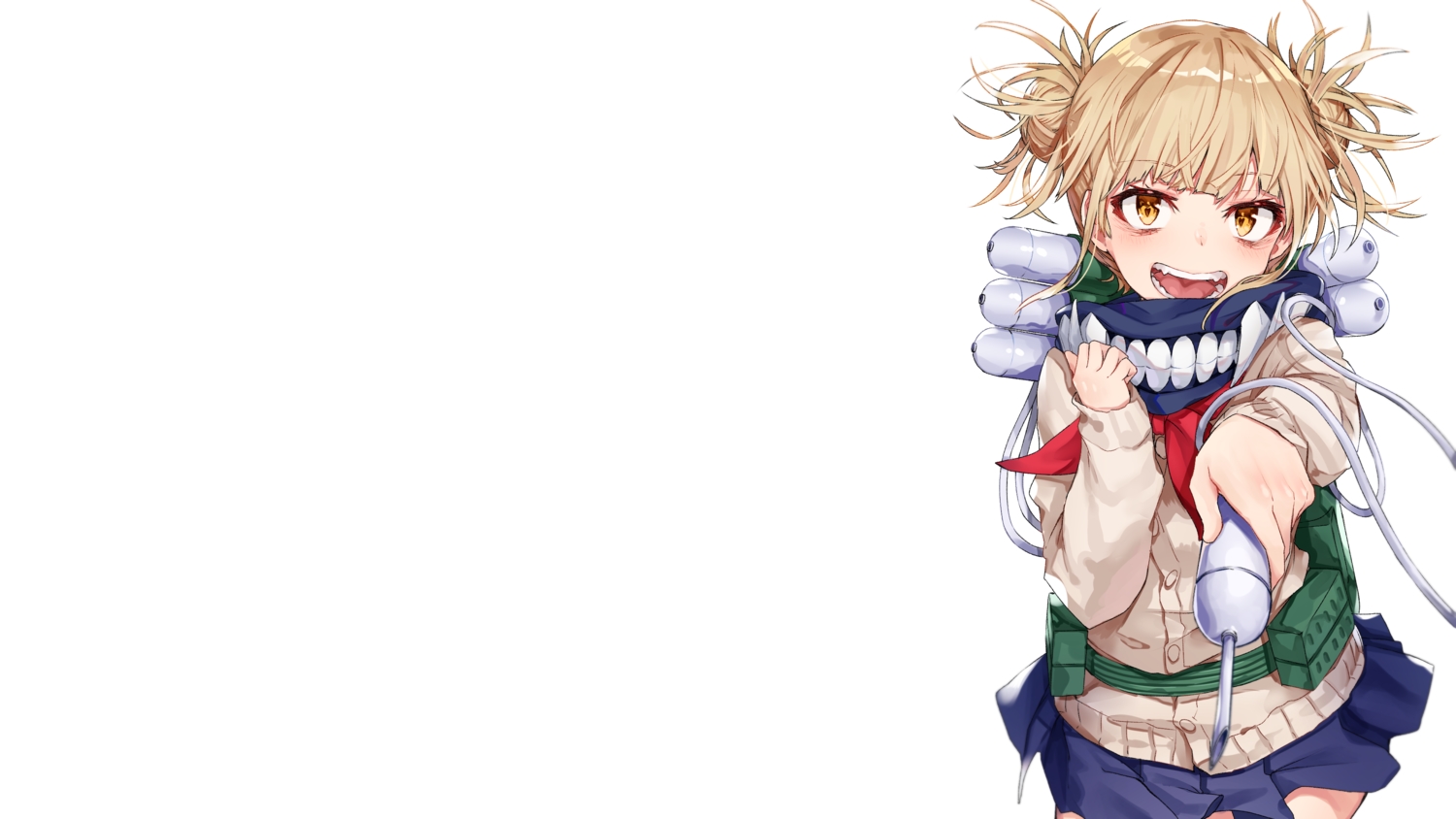 black_cola, blonde_hair, boku_no_hero_academia, headdress, orange_eyes, school_uniform, toga_himiko, weapon