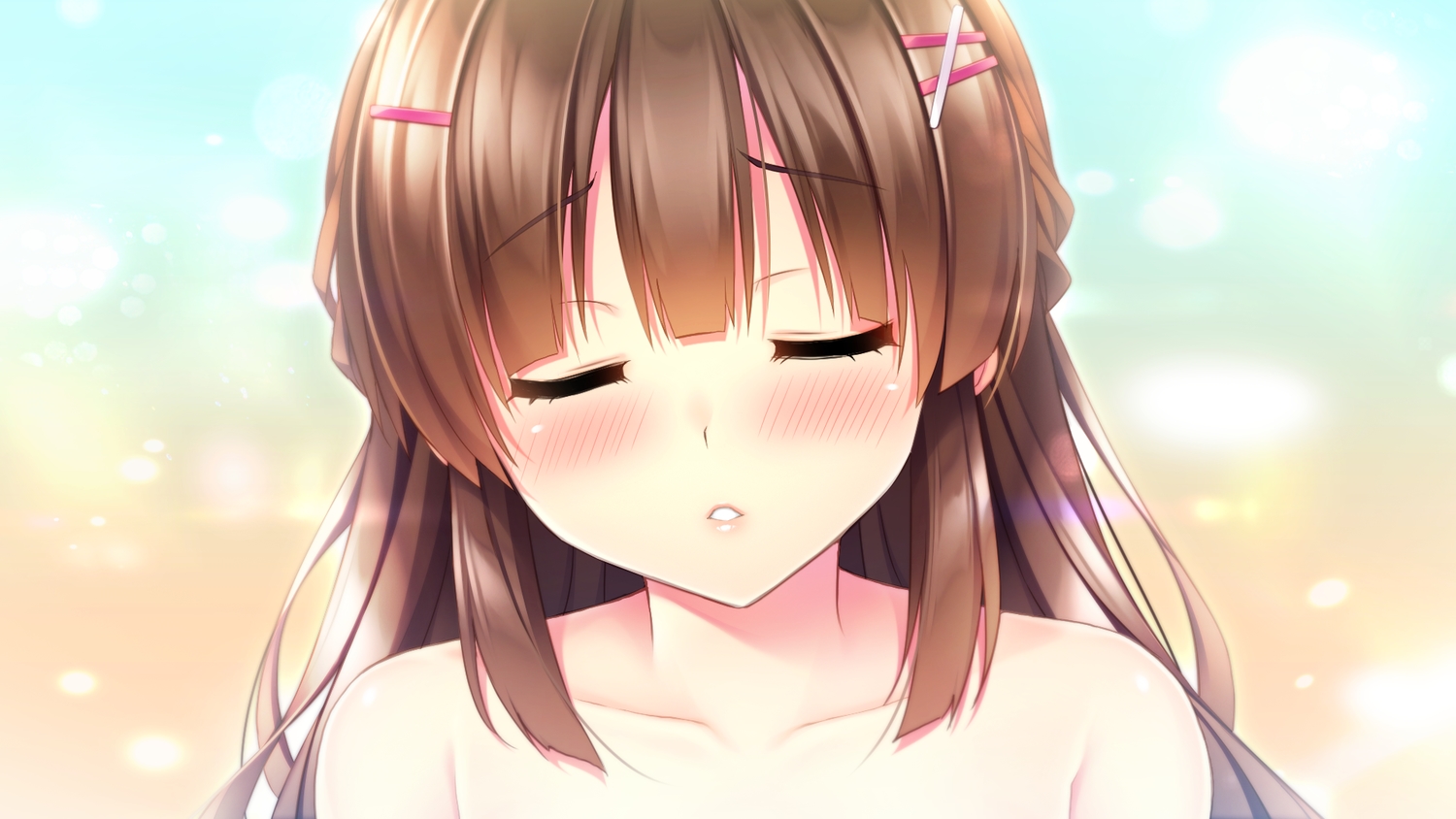 blush, brown_hair, close, frill, game_cg, ikura_nagisa, kami-machi_sana-chan, kiss