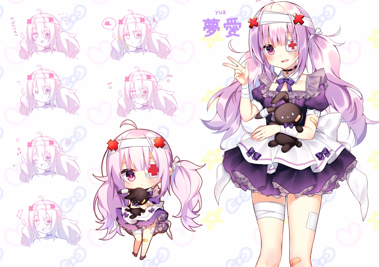 bandage, bandaid, blush, bow, bunny, chibi, chihiro_(khorosho), choker