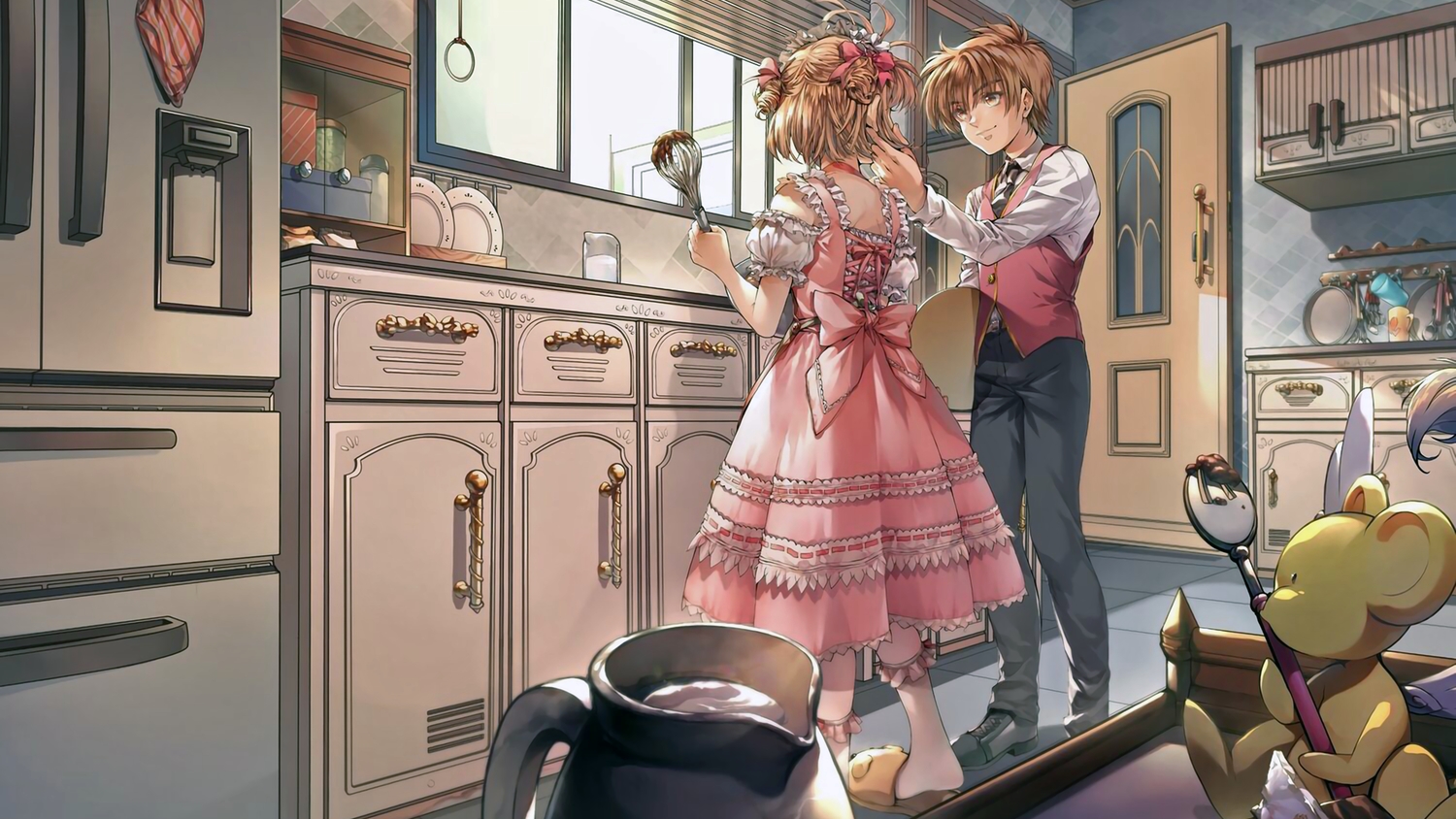 card_captor_sakura, food, hanababy91, kero, kinomoto_sakura, li_syaoran, lolita_fashion, male, ribbons, scenic