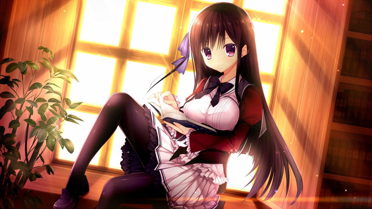 black_hair, book, game_cg, haruoto_alice_gram, long_hair, nanawind, pantyhose, purple_eyes