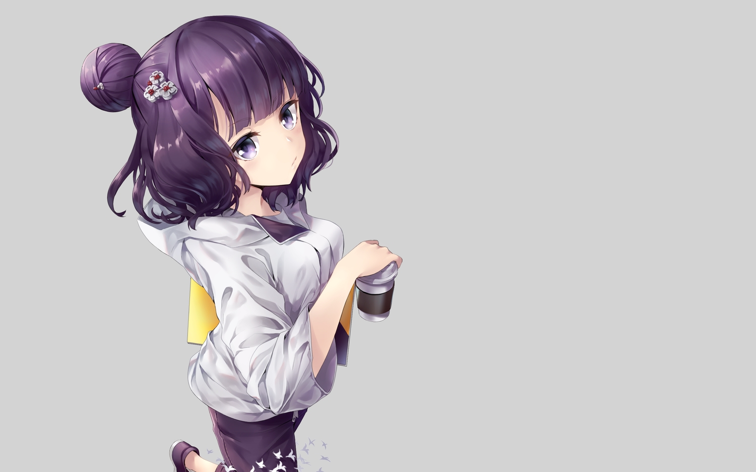 drink, fate/grand_order, fate_(series), gray, hane_yuki, hood, katsushika_hokusai, purple_eyes