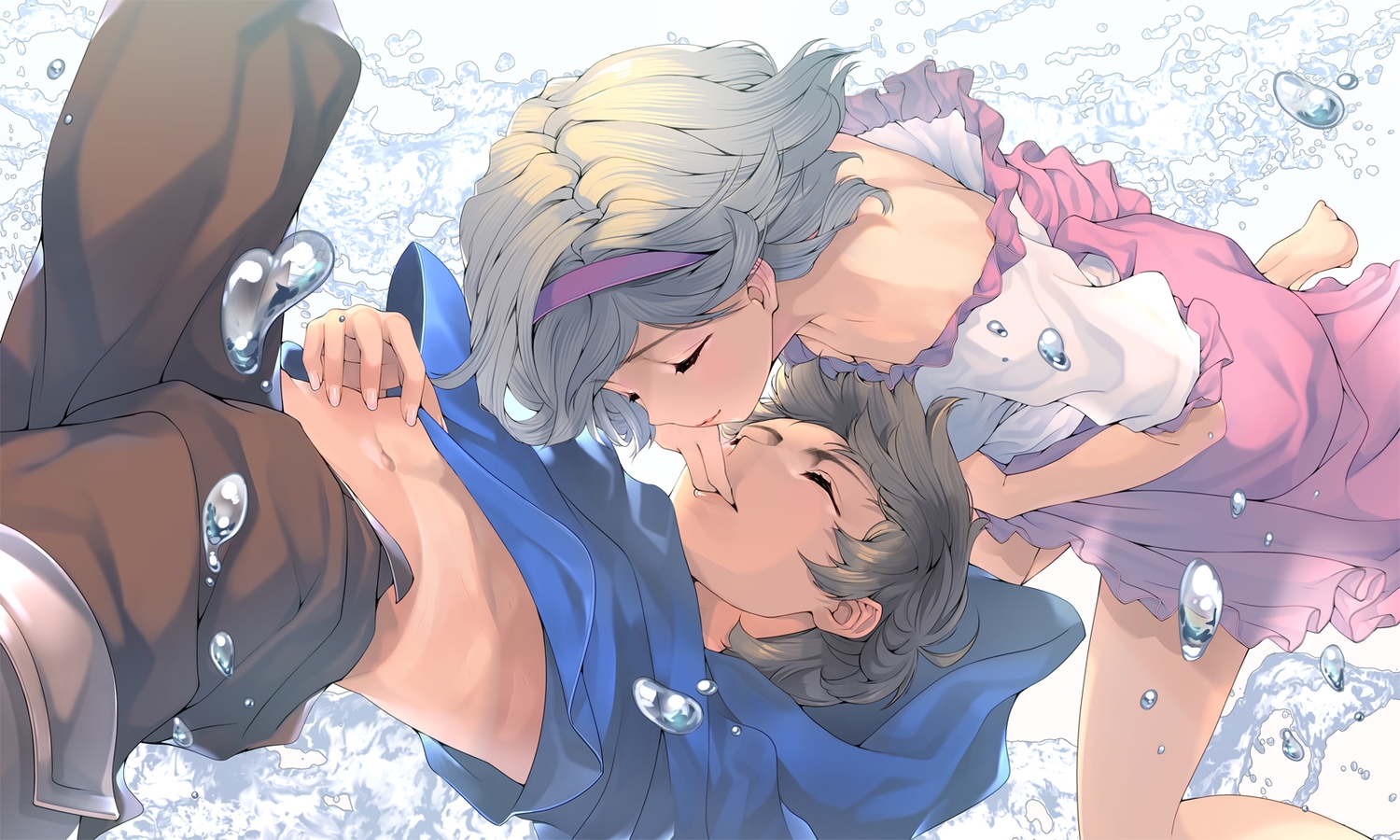 blonde_hair, bubbles, djeeta_(granblue_fantasy), granblue_fantasy, gran_(granblue_fantasy), headband, male, naruse_hirofumi