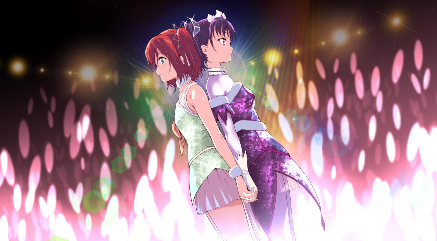 2girls, aliasing, gloves, green_eyes, jyura, kazuno_leah, kurosawa_ruby, love_live!_school_idol_project