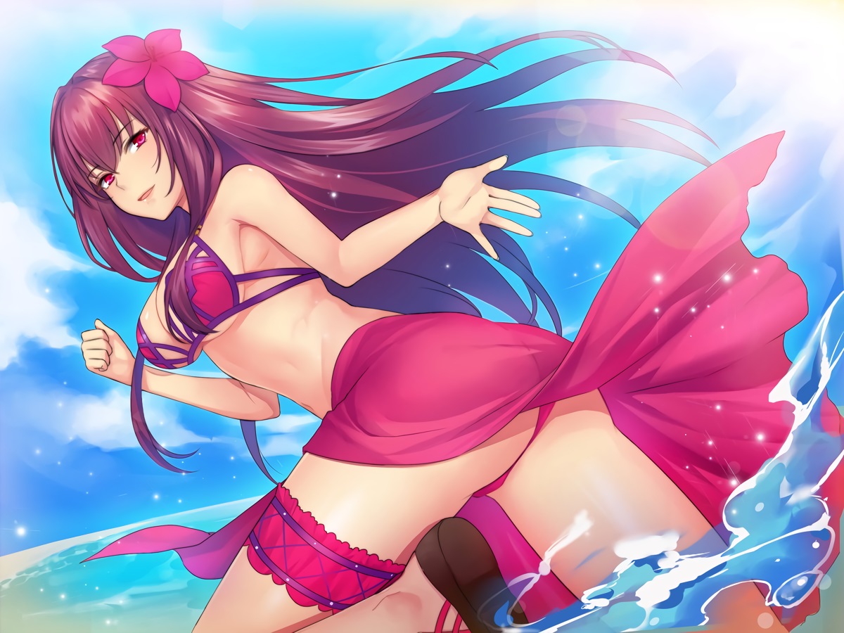 beach, bikini, fate/grand_order, fate_(series), long_hair, pantsu_majirou, red_eyes, red_hair