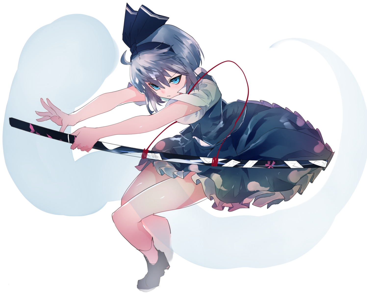 aqua_eyes, gray_hair, headband, ikurauni, katana, konpaku_youmu, myon, short_hair