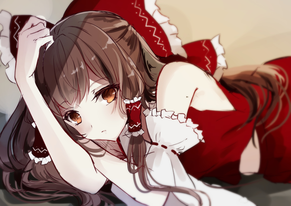 brown_eyes, brown_hair, hakurei_reimu, japanese_clothes, kisaragi_yuri, miko, touhou
