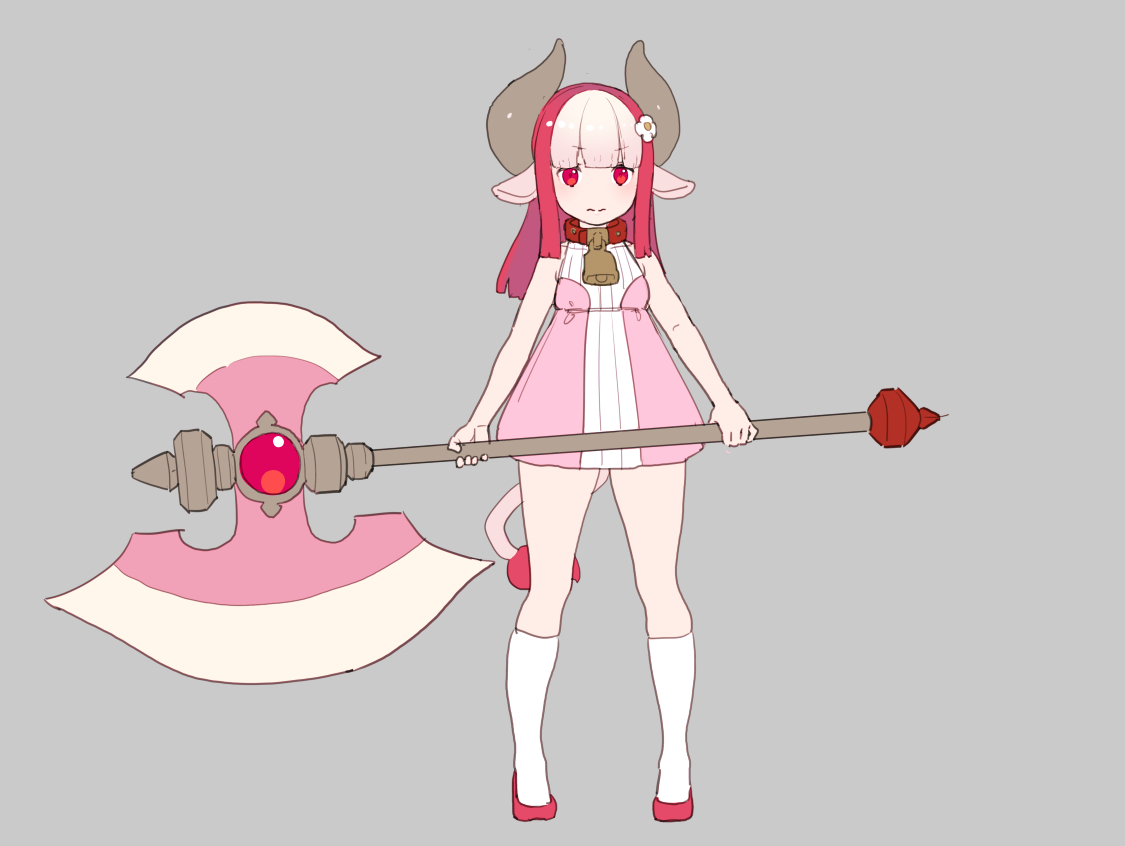 animal_ears, bell, collar, cowgirl, dress, horns, kneehighs, loli