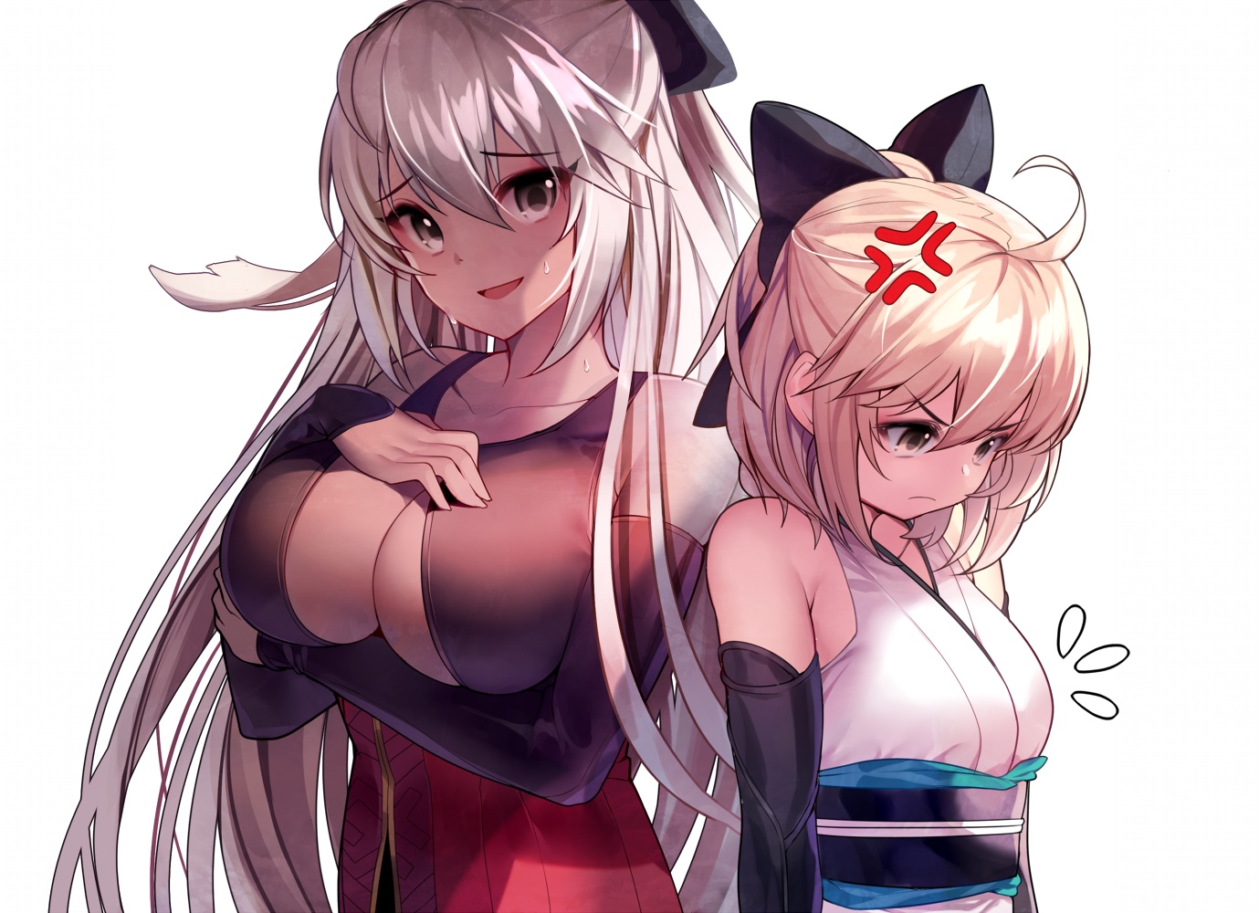 blonde_hair, blush, breast_hold, breasts, brown_eyes, cleavage, fate/grand_order, fate_(series)