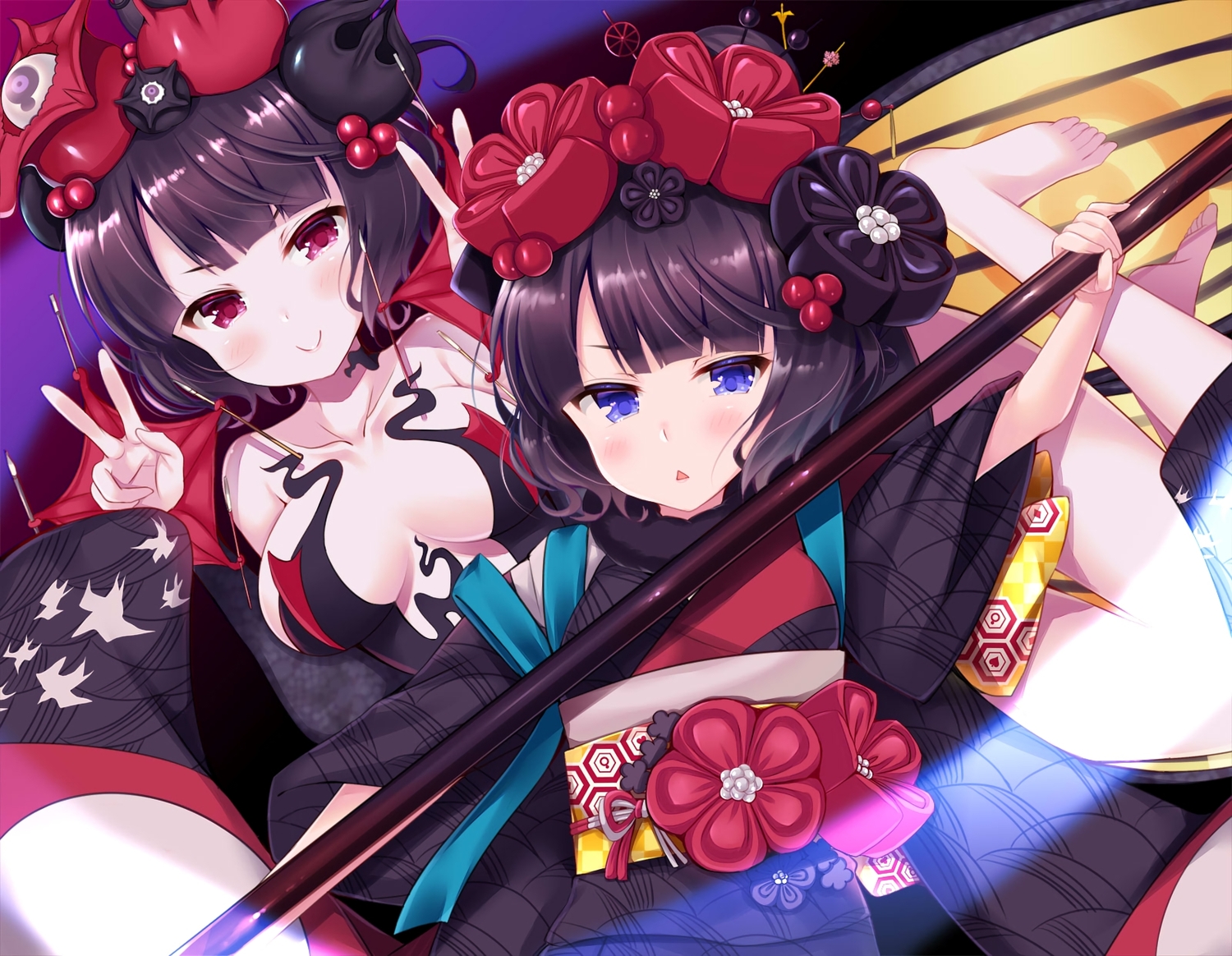 black_hair, blue_eyes, blush, breasts, fate/grand_order, fate_(series), katsushika_hokusai, ko_yu