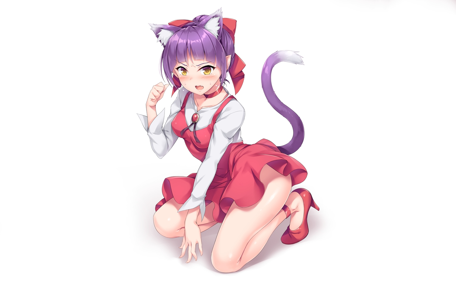 akizora_momiji, animal_ears, blush, catgirl, choker, dress, gegege_no_kitaro, neko_musume