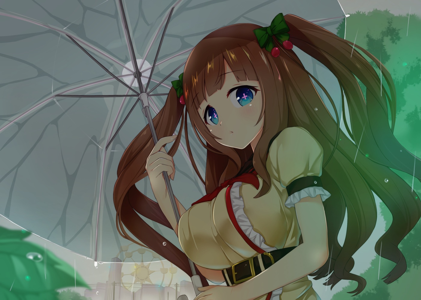 akiiro, aqua_eyes, breasts, brown_hair, dress, kakyouin_chieri, .live, long_hair