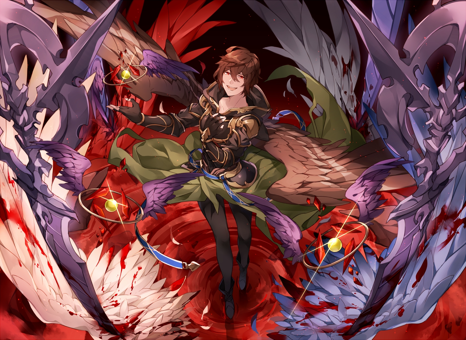 all_male, blood, brown_hair, granblue_fantasy, hizuki_miya, hood, male, orange_eyes